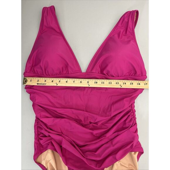 J Crew Ruched V Neck One Piece Swimsuit Womens 18 Radiant Fuchsia Pink Swim Suit - Picture 6 of 8